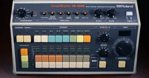 a photograph of the voicing balance, pattern, and programming options for the Roland CR8000 analog drum machine